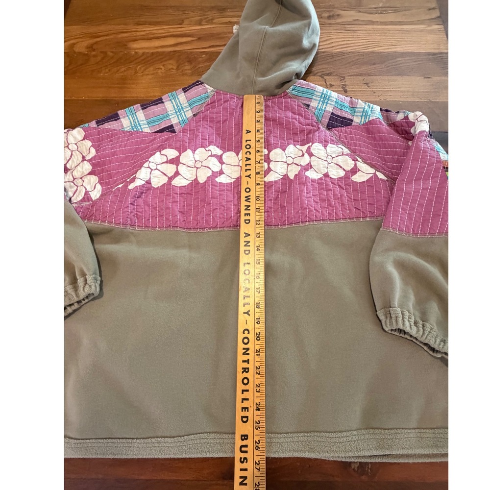 We The Free Free People Patchwork Quilted Floral Hoodie Olive Large Oversized - Picture 4 of 8